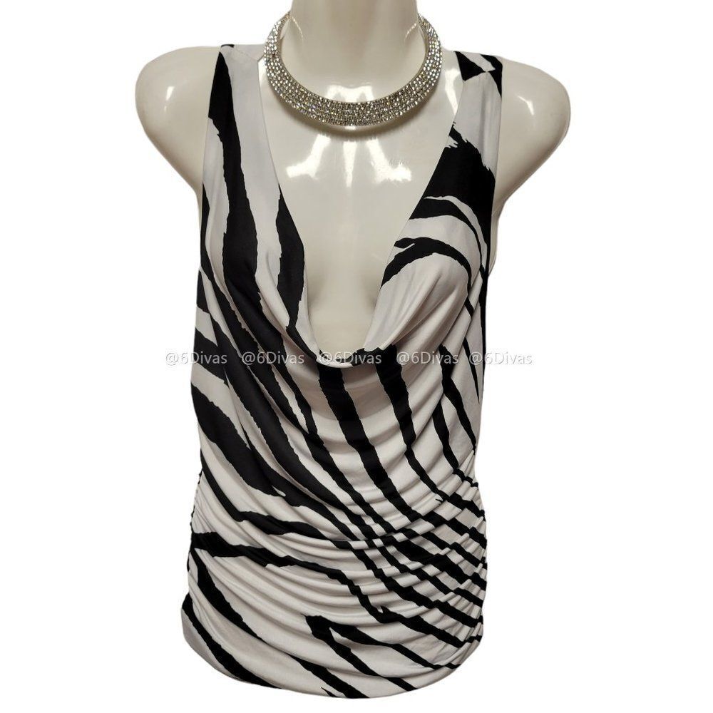 SEXY Animal print Plunging Neckline Top Stretchy Sleeveless SIZES: S &  L -  NEW